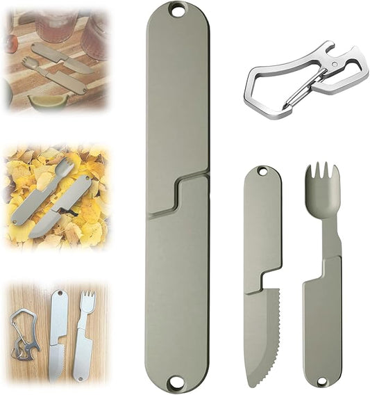 2 in 1 Camping Eating Utensils Set, Respectivem Portable Detachable Knife Spork Cutlery Set, Pocket Cooking Fork Spoon Tool, Multifunction Travel Utensil Silverware Flatware for Hiking