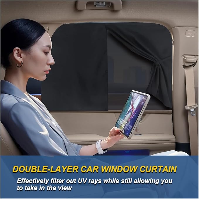 ZIMISI Car Window Shades, Magnetic Double Layer Window Screen for Baby Protection, UV Protection Privacy Blackout/Half Shade Car Window Covers, Auto Sun Shade Curtains Accessories (Black)