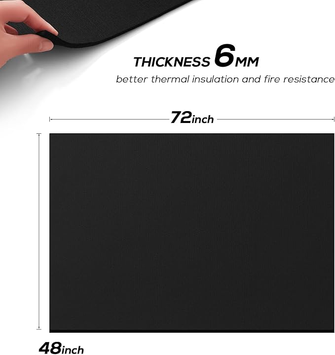 FLASLD Welding Blanket Fireproof Mat Heat Resistant Material Up To 1800°F Carbon Felt for Grill Stove Pit Soldering Welders Plumbers, 48×72 inch Flame Retardant Fabric Material Carbon Felt for Welders