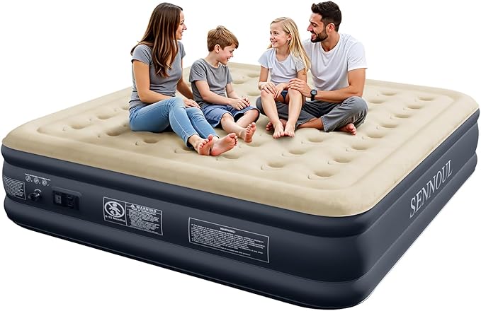 SENNOUL King Size Air Mattress with Built in Pump - Upgraded Blow Up Bed, 2 Mins Quick Self Inflatable/Deflation, 18"/750lbs Max, Strong Support,No Leakage,No Odor,for Home,Guests,Camping,Travel