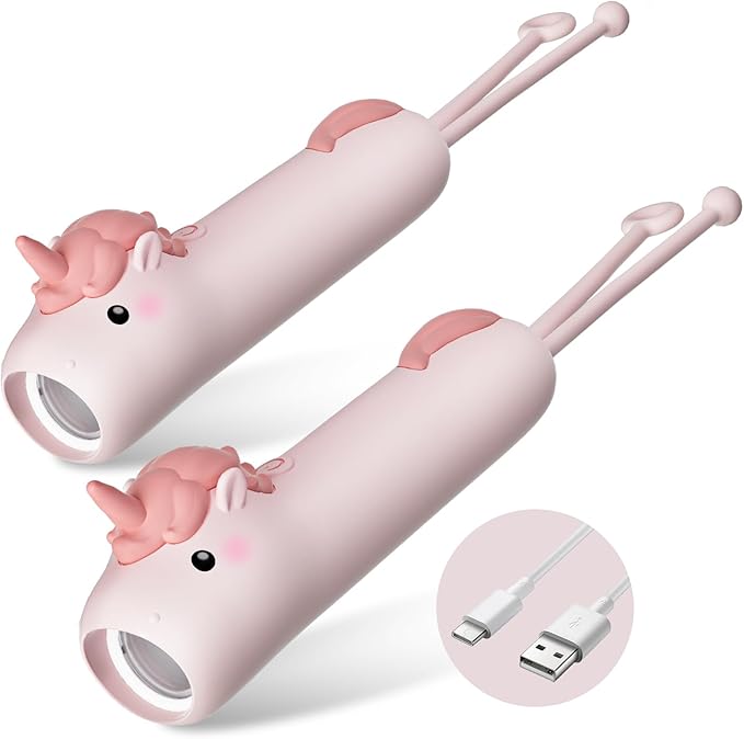 Rechargeable Kid's Flashlight, LED Kid Flashlight for Boys and Girls, Pink Unicorn for 4-6 Year Old Girls and Boys, Camping and Outdoor Exploration, Birthday Gift (2 Unicorn)
