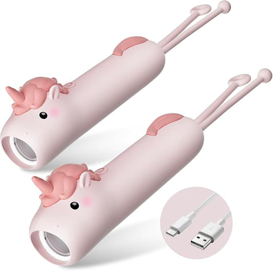 Rechargeable Kid's Flashlight, LED Kid Flashlight for Boys and Girls, Pink Unicorn for 4-6 Year Old Girls and Boys, Camping and Outdoor Exploration, Birthday Gift (2 Unicorn)