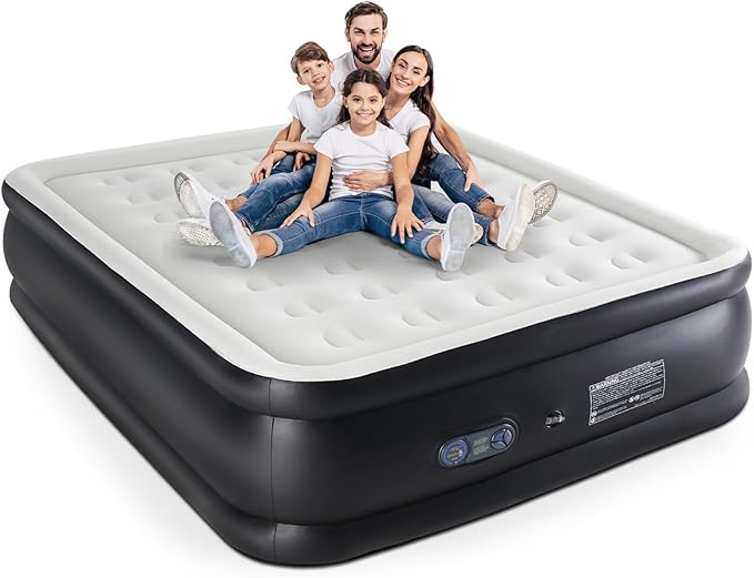 DUMOS Queen Air Mattress - 18" Inflatable Blow Up Airbed with Built-in High Capacity Pump, Double Height, Non-Slip Bottom Design, Weight Capacity 660 lbs Air Bed for Home or Camping