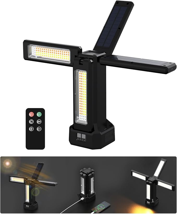 13200mAh Rechargeable Solar Work Light with Folding Stand and Carrying Bag, AODOO 8000 Lumen Stepless Dimmable , White/Warm/Nature White/RED(SOS) with Detachable Tripod (Black(No Tripod))