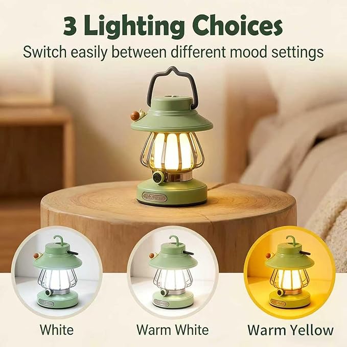 Motion Sensor Headlamp for Kids & Rechargeable Camping Lantern Set - Hands-Free Wave Control, 1200mAh USB-C Charging, 3 Light Modes, Safe for Camping, Emergency - Spring Camping Gear for Kids (Green)
