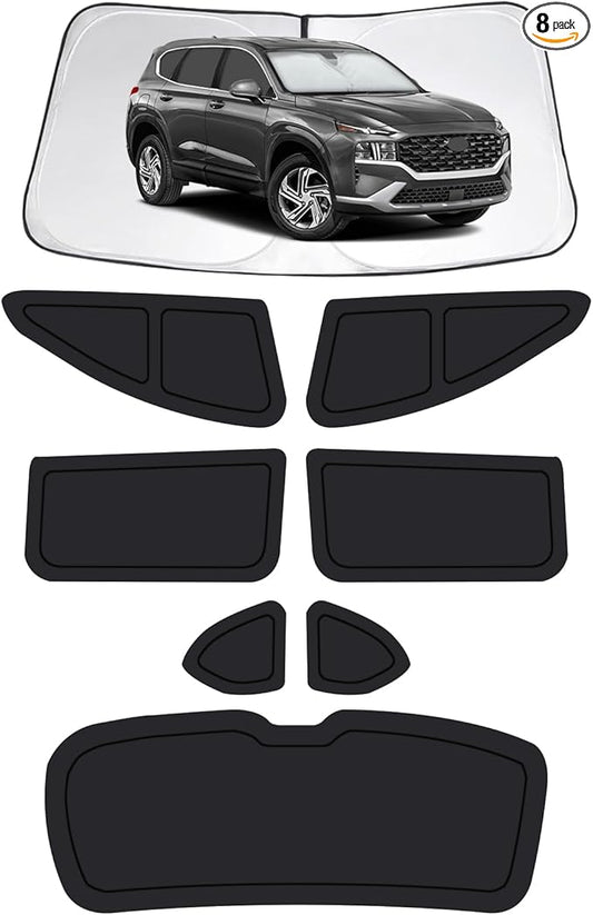 Car Window Shades for Hyundai Santa Fe 2019-2023, Full Car Window Covers for Privacy, Sunshades for Santa Fe Front Rear Windshield Side Windows to Block UV and Protect Privacy(8pcs)