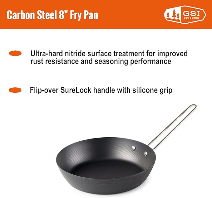 GSI Outdoors Frypan, Lightweight Carbon Steel, Collapsible Handle Camp & Outdoor Frying Pan