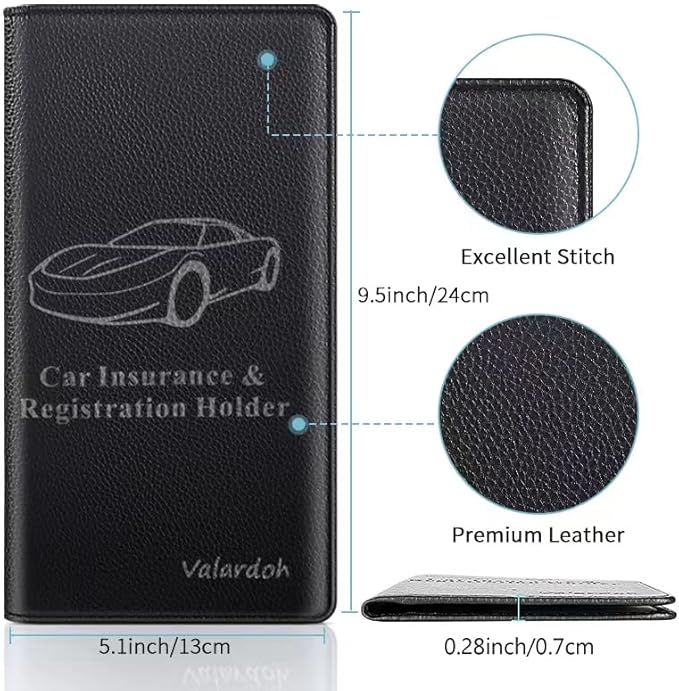 Valardoh Premium Car Registration and Insurance Card Holder, Car Document Holder for Cards, Driver License & other Essential Documents (Black)
