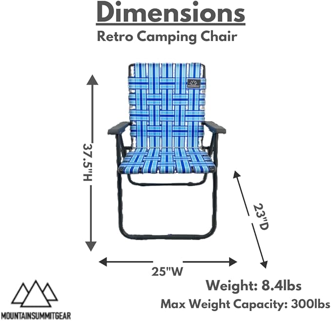 MOUNTAIN SUMMIT GEAR Retro Webbed Camping Chair - Lightweight, Foldable, Durable Steel Frame, 300lb Capacity, Vintage Stripes by Caddis Sports (4, Ocean Blue)