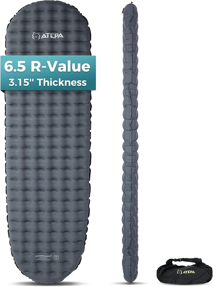 ATEPA ThermAir Mummy Backpacking Inflatable Sleeping Pad, 6.5 R-Value Insulated Ultralight Portable Sleeping Pad Thick Camping Mat with Pump Sack for Camping Backpacking Tent, Wide Long Size 72"x21"