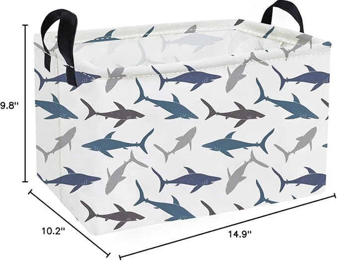 Essme Rectangular Kids Basket,Shark Baskets with Handles for Boys Room Decor,Toy Bins for Kids,Gifts Box,Shelf Basket,Toy Organizer(Shark)