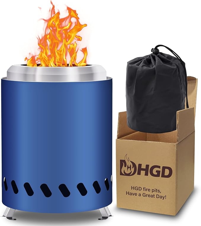 HGD 8.0 x 5.5 Inch Mini Fire Pit, Small Tabletop Fire Pit, Smokeless Table Top Firepit for Patio, Indoor Outdoor with Carry Bag, Fueled by Pellets or Wood, Stainless Steel, Blue