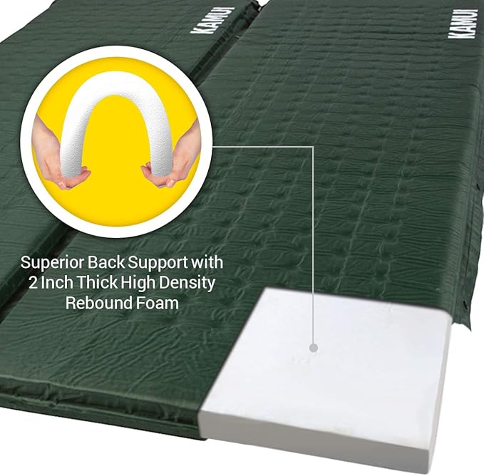 KAMUI Self Inflating Sleeping Pad - 2 Inch Thick Camping Pad Connectable with Multiple Mats for Tent and Family Camping