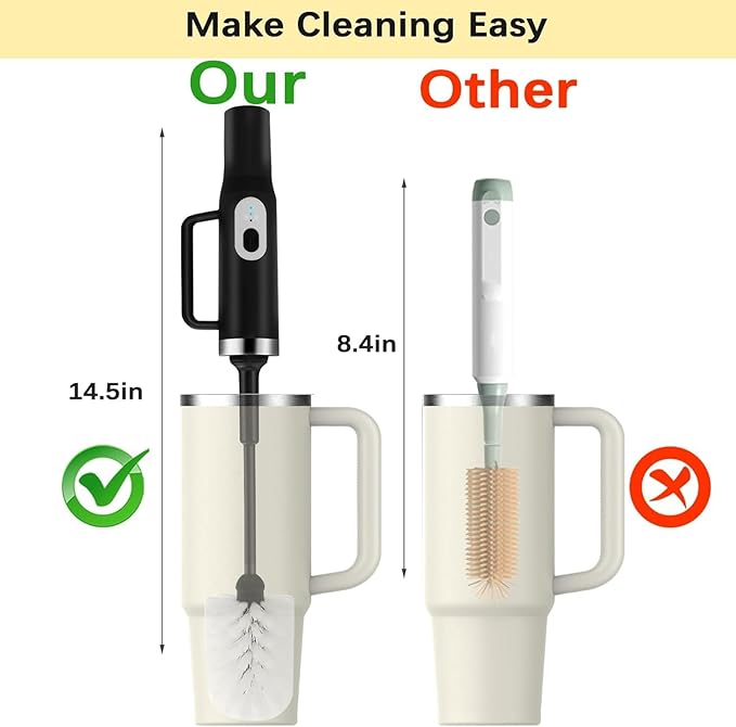 5 in 1 Electric Bottle Brush Cleaner Compatible Stanley Bottle Brush Straw Cleaner Multifunction Rechargeable IPX6 Waterproof Extra Long Design for Stanley Cup, Sports Bottle and More (Black)
