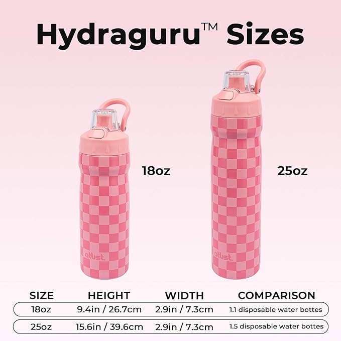 Kids Water Bottle with Straw 18 oz - Stainless Steel Insulated Tumbler for Gym & Bike (Fits Holders) - Leak Proof Pop-Up Lid, 2-in-1 Sip or Chug, Handle & Cute Pink Checkered Print
