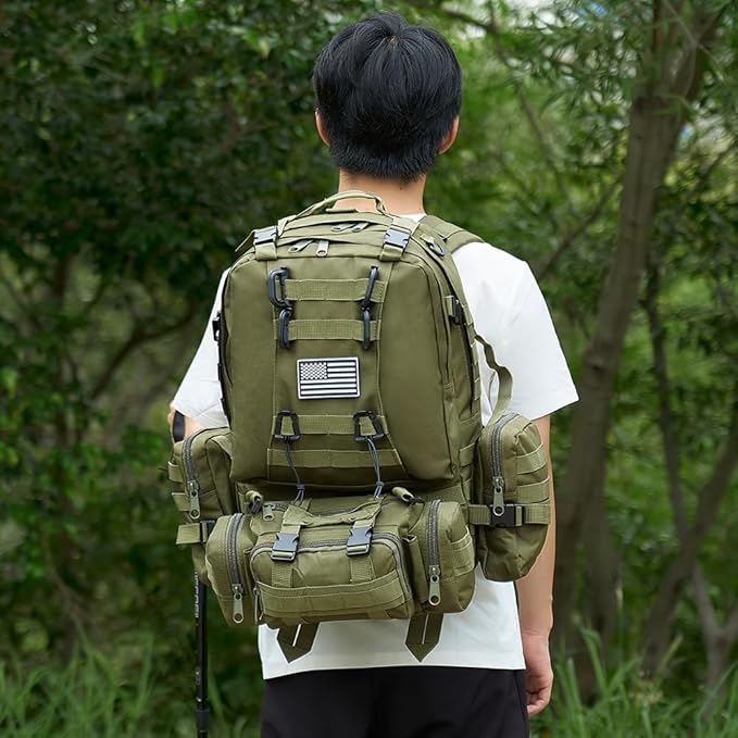 Large Military Tactical Backpack for Men, 40-50L Backpacks for Women, Bug out Bag Army 3 Days Pack Bags Rucksack with Molle System Green