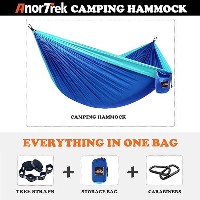 AnorTrek Camping Hammock, Super Lightweight Portable Parachute Hammock with Two Tree Straps Single or Double Nylon Travel Tree Hammocks for Camping Backpacking Hiking