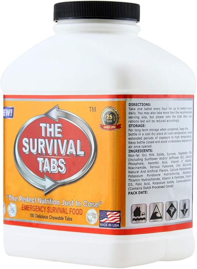 Survival Tabs - 30 Day Survival Food Supply - Gluten Free and Non-GMO 25 Years Shelf Life (2 x 180 tabs/Bottle - Chocolate)