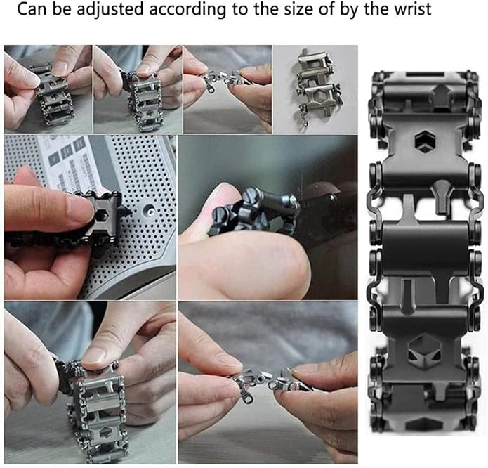 Multitool Bracelet 29 in 1, 22cm Stainless Steel, Outdoor Travel Men Watch Strap, Trend Bracelet with A Pry Tool