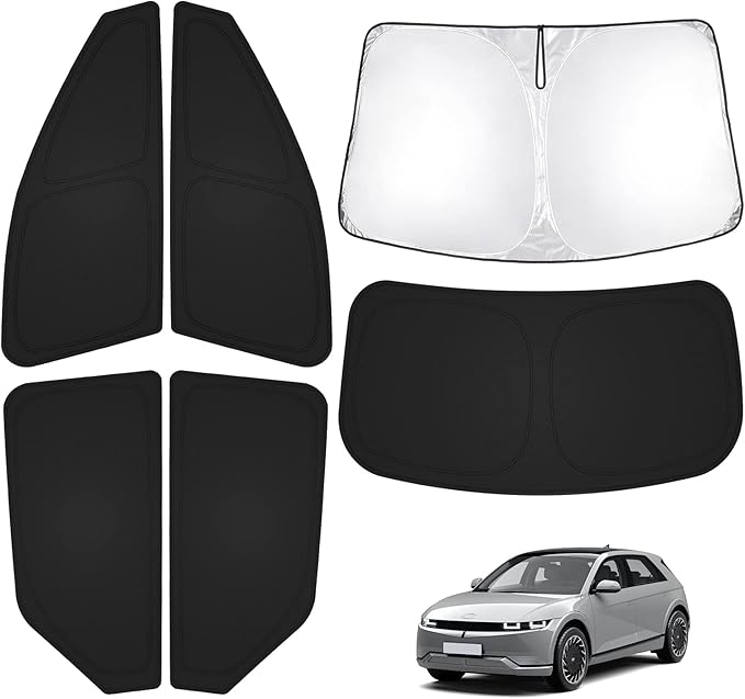 T TGBROS Windshield Sun Shade for Hyundai Ioniq 5 2022-2025 2026 Car Window Shades Thicken UV Block and Blackout Privacy Foldable Sunshades 6PCS Accessories Keep Cool Sun Visor Covers