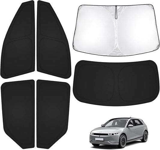 T TGBROS Windshield Sun Shade for Hyundai Ioniq 5 2022-2025 2026 Car Window Shades Thicken UV Block and Blackout Privacy Foldable Sunshades 6PCS Accessories Keep Cool Sun Visor Covers