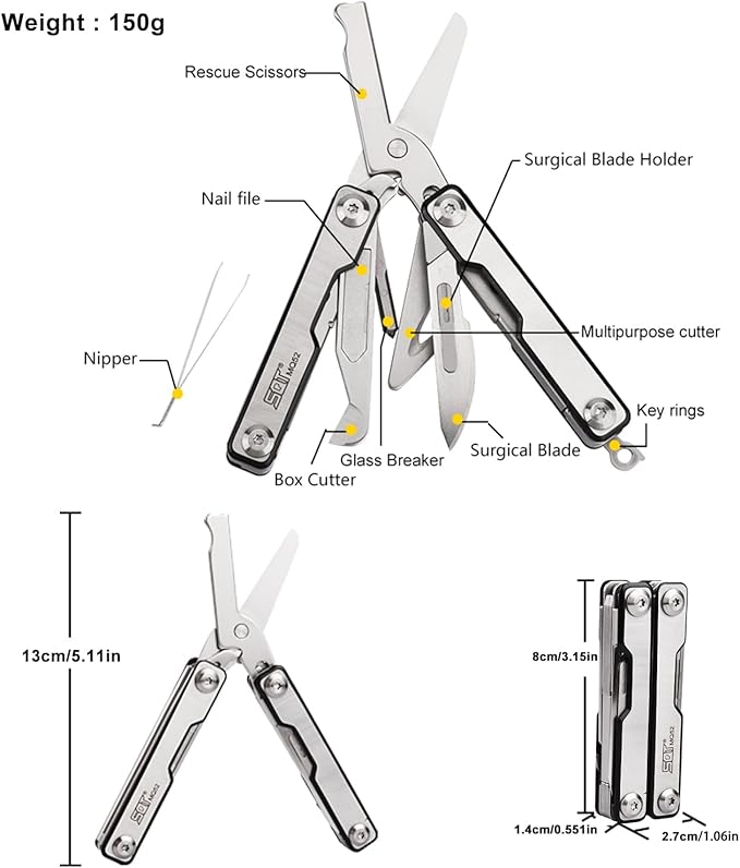 SQT2052 9-in-1 Multitool - Foldable, Professional Multitool for Men, DIY, Outdoor Camping, Home Repairs, Survival Kit, Hiking, Fishing, Emergency Use, Compact & Durable, Ideal Gift for Men
