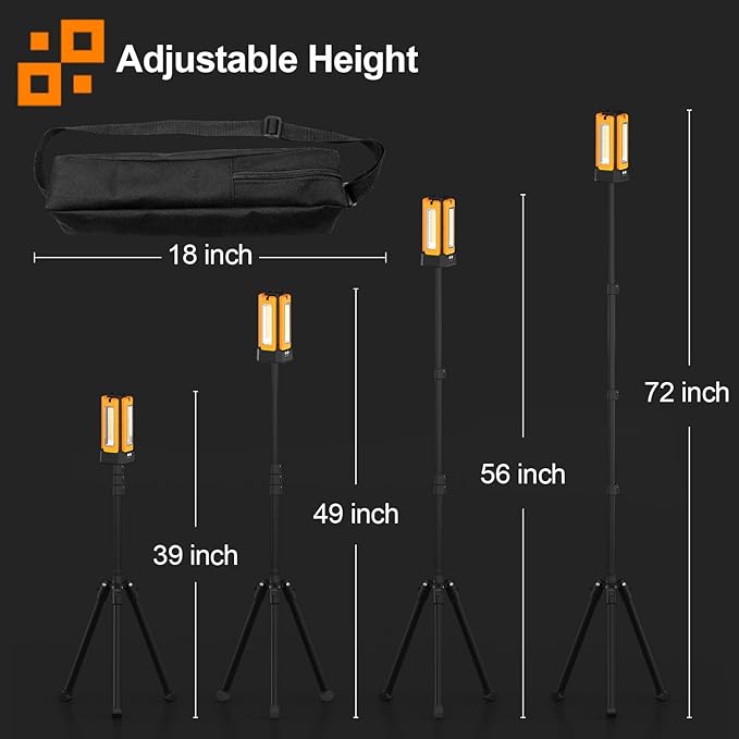 13200mAh Rechargeable Solar Work Light with Folding Stand and Carrying Bag, AODOO 8000 Lumen Stepless Dimmable , White/Warm/Nature White/RED(SOS) with Detachable Tripod (Orange)