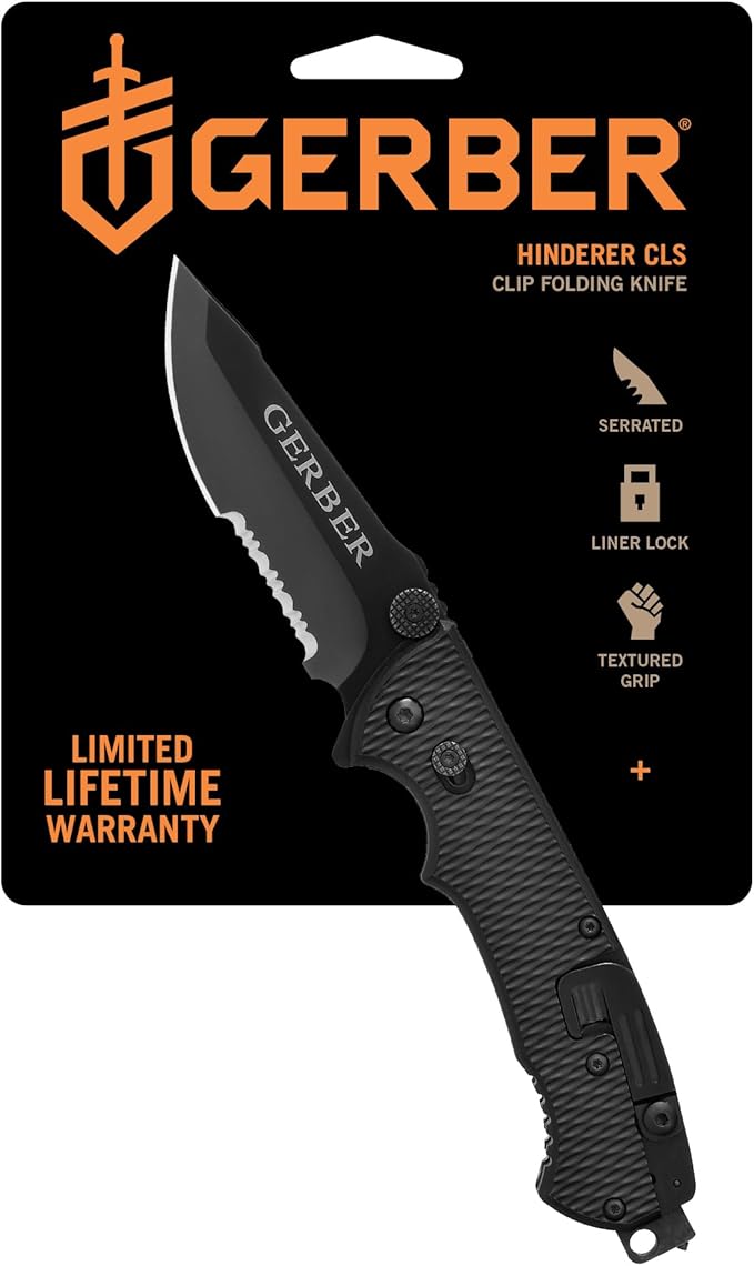 Gerber Gear Hinderer CLS Tactical Pocket Knife, 3.5" Serrated Blade EDC Folding Knife, Survival and Camping Gear
