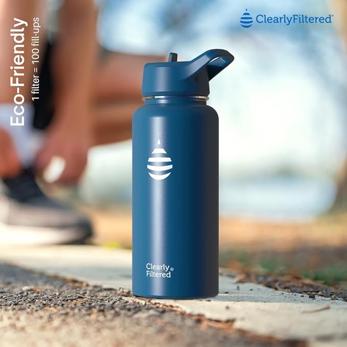 Clearly Filtered Water Bottle | Removes 200+ Contaminants, Double-Wall Insulated Stainless Steel, BPA/BPS Free, Phthalate Free, Filters Flouride Lead Chlorine (32oz, White)