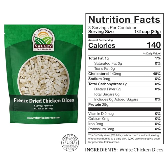 Valley Food Storage Premium Protein Bucket | Freeze Dried Meat & Dairy | 85 Servings, 1,052g Protein | Emergency Food Supply with 25 Year Shelf Life | Prepper Food for Camping & Long-Term Storage