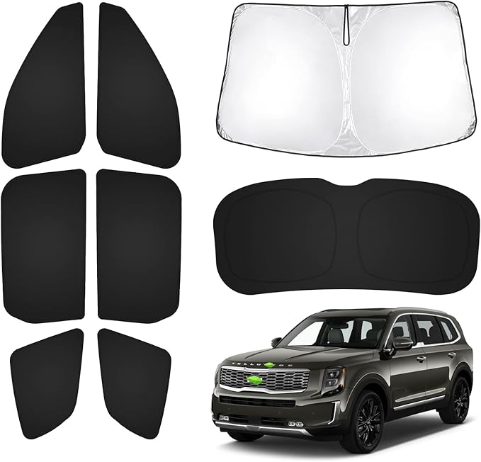 T TGBROS Windshield Sun Shade for Kia Telluride 2020-2025 Car Window Shades Thicken UV Block and Blackout Privacy Foldable Sunshades 8PCS Accessories Keep Cool Sun Visor Covers