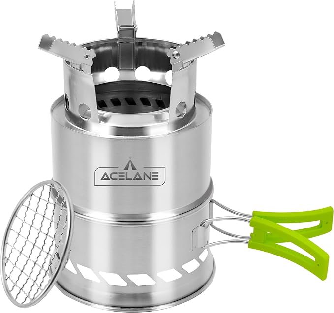 Acelane Camping Wood Stove, Portable Camping Stove - Stainless Steel Survival Stove Backpacking Wood Stove, Folding Small Mini Camp Stove for Hiking Traveling Outdoor