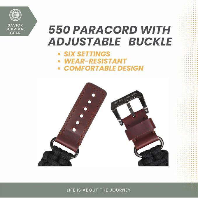 Savior Survival Gear Paracord Band,Compatible with Apple Watch Band 49mm 46mm 45mm 44mm 42mm,iWatch Band Series Ultra 10 9 8 7 6 5 4 3 2 1 SE,Adjustable strap for men (Black-Brown Leather,Adjustable)
