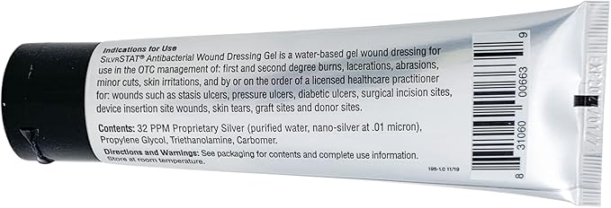 SilvrSTAT First Aid Kit Gel, 32 PPM Silver Healing Wound Dressing Solution, SilverSol Ag₄O₄ Particles, 3 oz