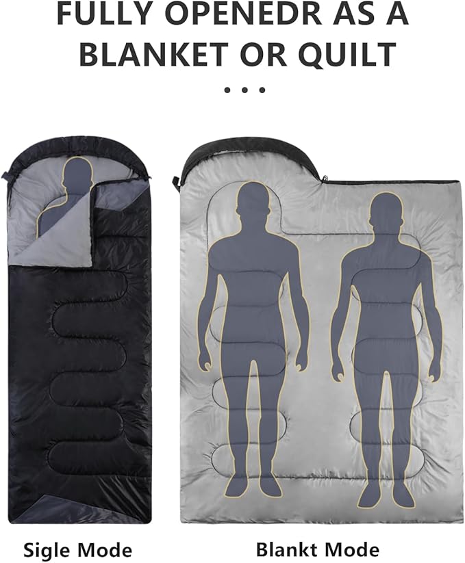 Sleeping Bags for Adults Cold Weather - 20 Degree Big&Tall Size Backpacking Lightweight Waterproof for Girls Boys Mens Teen Women for Camping Hiking Outdoor Travel Hunting with Compression Bags(Black)