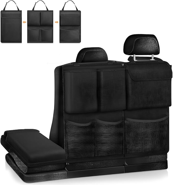 Hanging Car Trunk Organizer, Detachable Seat Back Storage Bag with Lids & 7 Large Pockets, Waterproof Space Saving Cargo Hanging Storage Container for Cars SUVs Vans (Black)