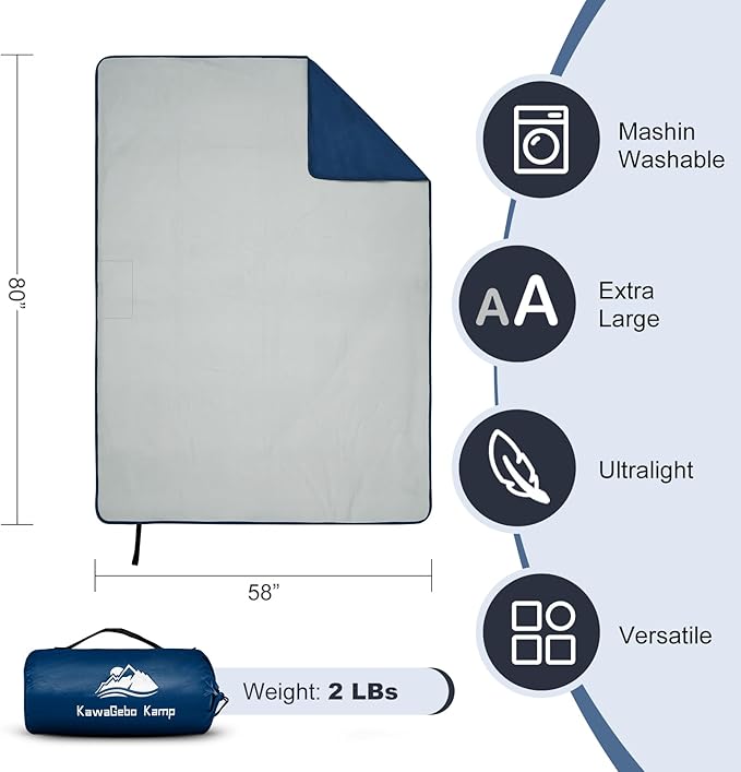 Fleece Waterproof Outdoor Blanket - Windproof Stadium Blanket for Camping, Picnics, and Sports Stay Dry and Comfortable 80"x 58"(Blue)
