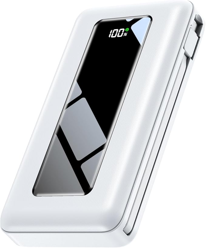 Portable Charger Power Bank, 50000mAh Travel Camping Essential Battery Pack with Built-in Cables, PD 22.5W Fast Charging, Large Capacity Portable Phone Charger for iPhone, Pearl White