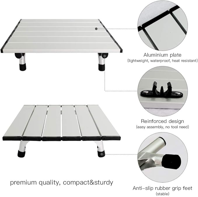 Small Camping Tables That Fold Up Lightweight Aluminium, Beach Tables for Sand Foldable, Camp Tables Portable Foldable, Portable Picnic Table for Outdoor, Camping, Picnic, Hiking, Backpacking