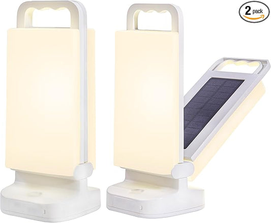 Solar Camping Lantern 6000mAh 2 Pack, USB Rechargeable Camping Light & Power Supply, Dimmable LED Night Lamp with Up to 80Hrs Runtime, Survival Gear for Emergency, Hurricane, Hiking & Outdoor, Indoor