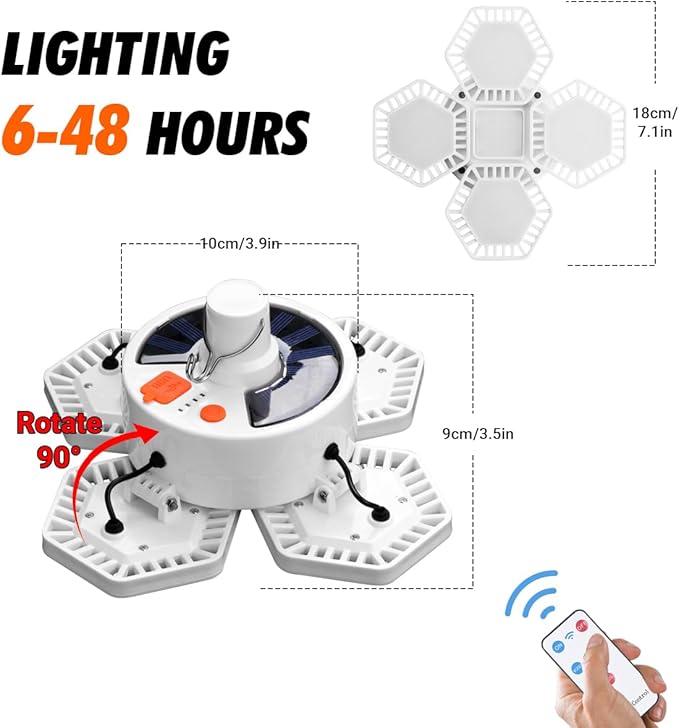 USB Solar Camping Light with Remote Control - Folding Rechargeable Lantern, 360°Lighting Waterproof Hanging Tent Lights Outdoor Light for Camping, Hiking, Outage, Emergency, Hurricane (169 LEDs)