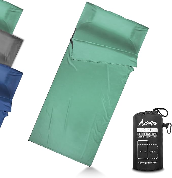 Lightweight Sleeping Bag Liner, Travel Sheets and Adults Sleep Sack, 220 x 95cm with Full Lockable Zipper and Travel Buckle - Portable & Easy Care, Idea for Backpacking, Camping, Hotels, and Trips