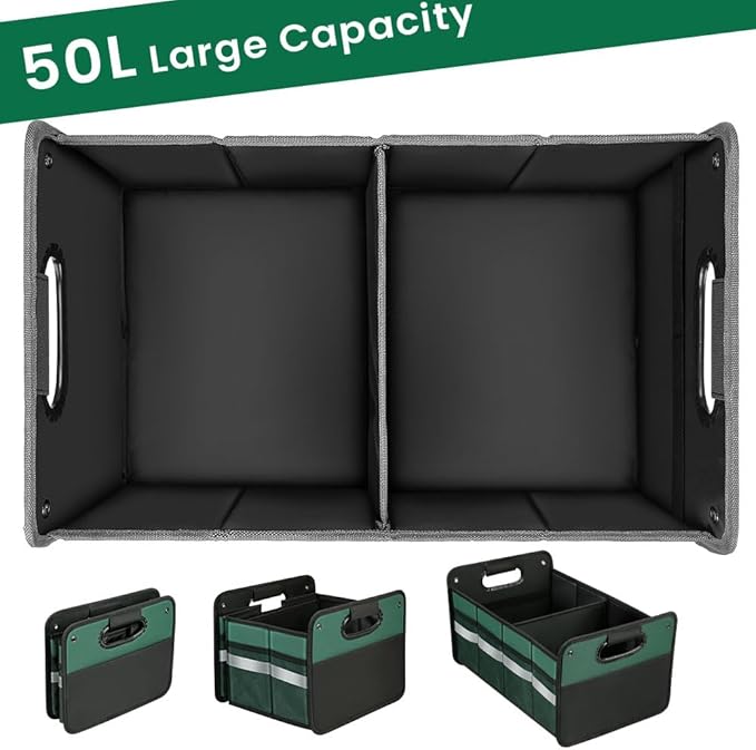 WINHUNT Car Trunk Organizer, Car Storage Organizer, Collapsible Multi Compartment for Car, Suv, Sedan, Truck, 100L, Extra Larger (Green, 50L)