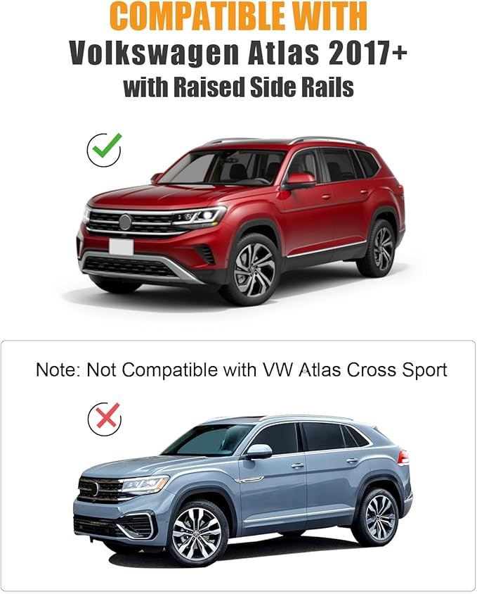 KINGGERI Roof Rack Cross Bars Fit for Volkswagen Atlas 2017-2026, Aluminum Roof Rails Crossbars Rooftop Cargo Carrier Bag Luggage Rails Skiboard Bike Black Accessories