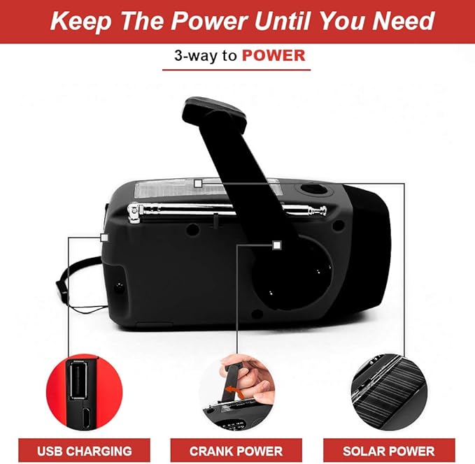 Portable Solar Emergency Weather Radio Hand Crank AM/FM NOAA Survival Radio with LED Flashlight 2000mAh Cellphone Charger for Smart Phone for Home Outdoor Camping Traveling Earthquake