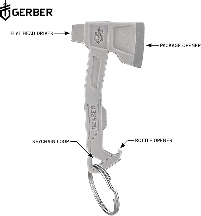 Gerber Gear Hatchet Keychain 3-in-1 Multitool, Clips to Pocket or Keychain with Bottle Opener, Flathead Driver, Package Opener, EDC Gear for Everyday Carry