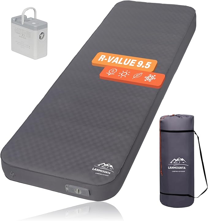 Self Inflating Sleeping Pad,Memory Foam Camping Mattress w/Detachable Electric Pump,4 - Inch Thick Memory Foam for Ultimate Comfort, for Indoor,Outdoor,Road Trip,4 - Season Use,Gray