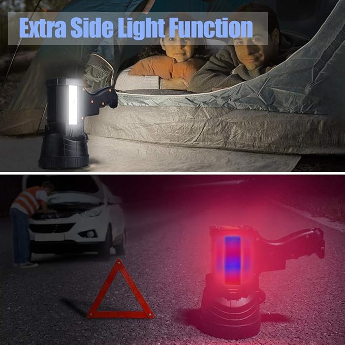 YIERBLUE Rechargeable Spotlight, Super Bright 2000,000 High Lumen LED Handheld Spotlight Long Lasting Large Flashlight Searchlight and Flood Camping Flashlight with Foldable Tripod Black