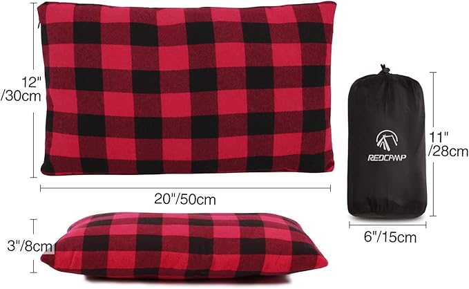 REDCAMP Small Camping Pillow Lightweight and Compressible, 2PCS Flannel Travel Pillow with Removable Pillow Cover