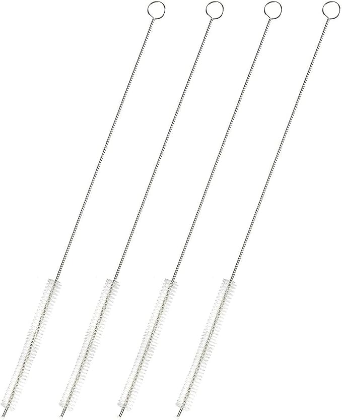 Juvale Straw Cleaner Brush - 12 In, Silver & White, 4-Pack - Stainless Steel Straw Cleaner Brush for Water Bottles & Pipes with Flexible Nylon Tip for Narrow Openings